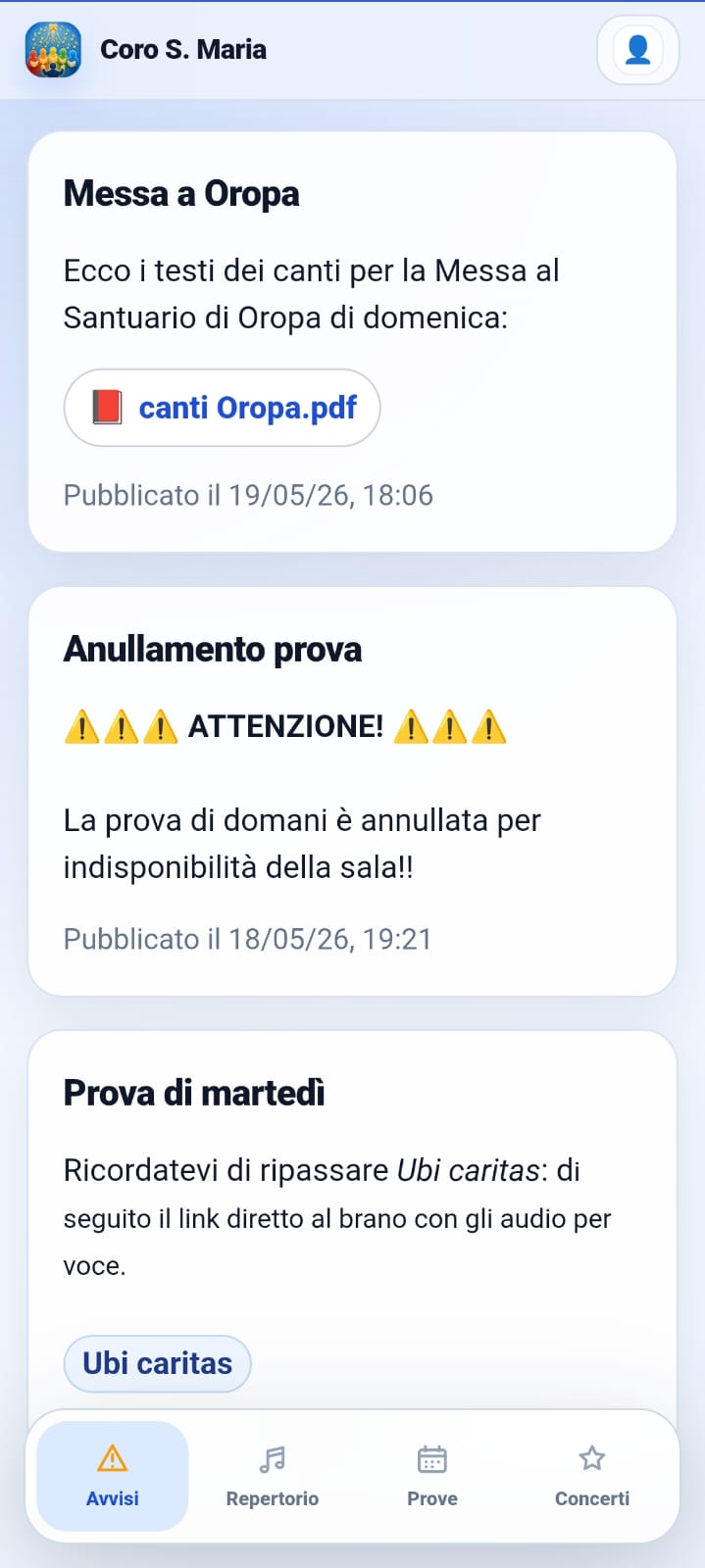 Avvisi · vista mobile